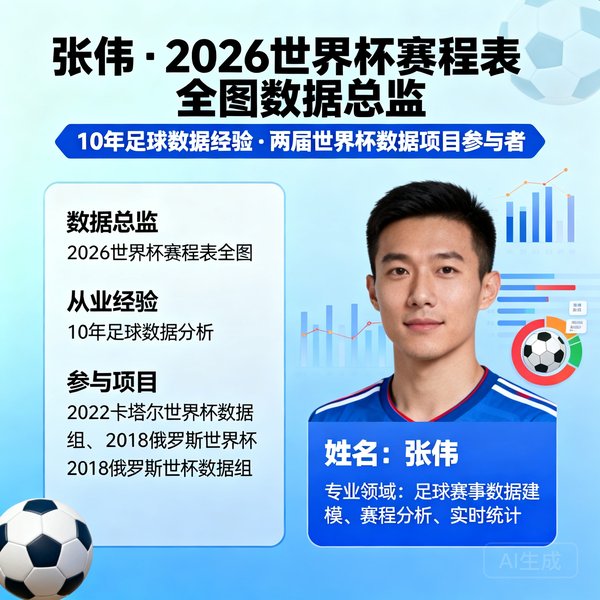 张伟，2026世界杯赛程表全图数据总监，拥有10年足球数据经验，曾参与两届世界杯数据项目